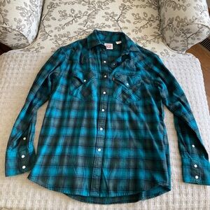 Women’s Levi’s Western Shirt Size XXS NWT Blue/Green Oversized Fit